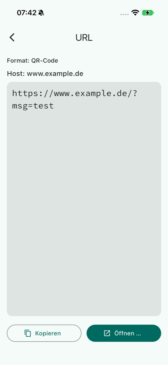 QR Viewer: Ergebnisseite